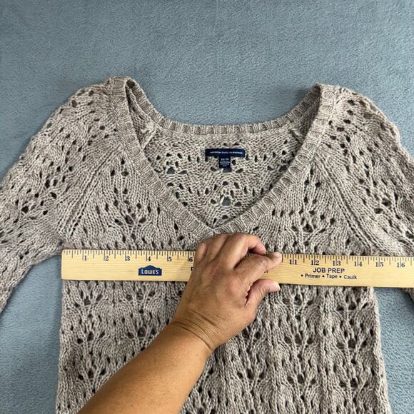 American Eagle Women's Wool Blend Open Crochet Knit Sweater Lt Brown Extra Small - Picture 6 of 9